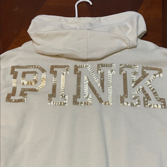 PINK Victoria's Secret Cream Hoodie with Gold Sequins. Worn 3 Times. - Picture 5 of 11